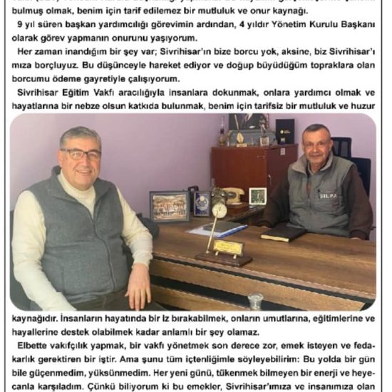Vakıf başkanımız Bekir Kalır’ın Sivrihisar’ın Sesi Gazetesine yaptığı açıklamasını bilgilerinize sunarız.